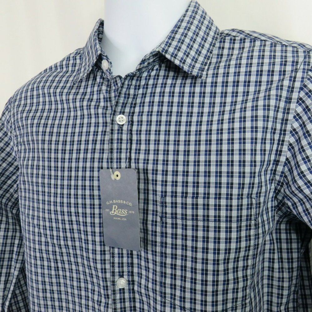 GH Bass Plaid Shirt Mens Small Blue Black Gray 100% Cotton New Long Sleeve